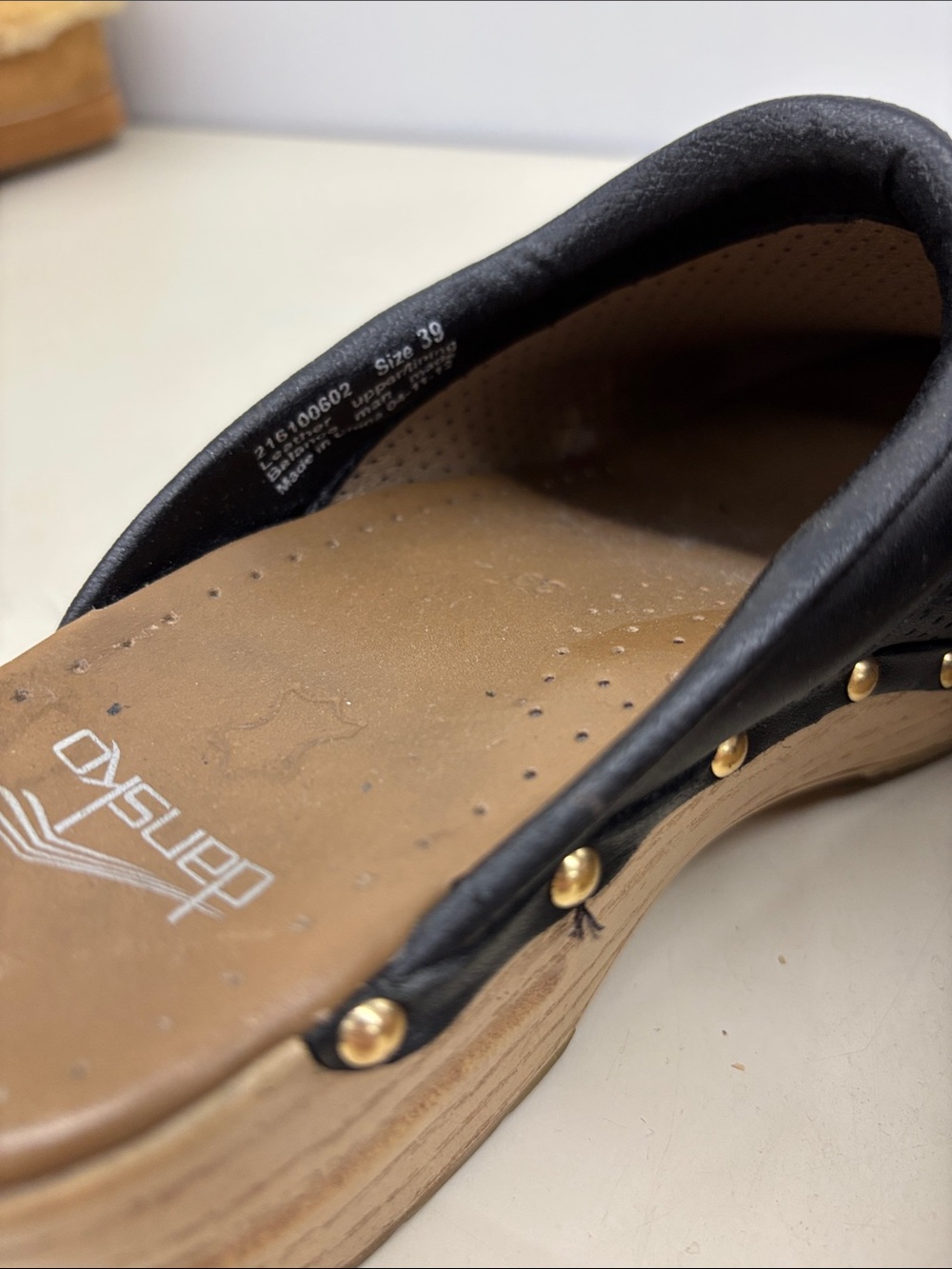 Dansko Black Perforated Leather Clogs with Gold Studs - Picture 6 of 8